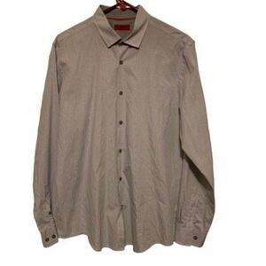 Alfani Slim Fit Size Large Gray White Checked Long Sleeve Button Dress Shirt